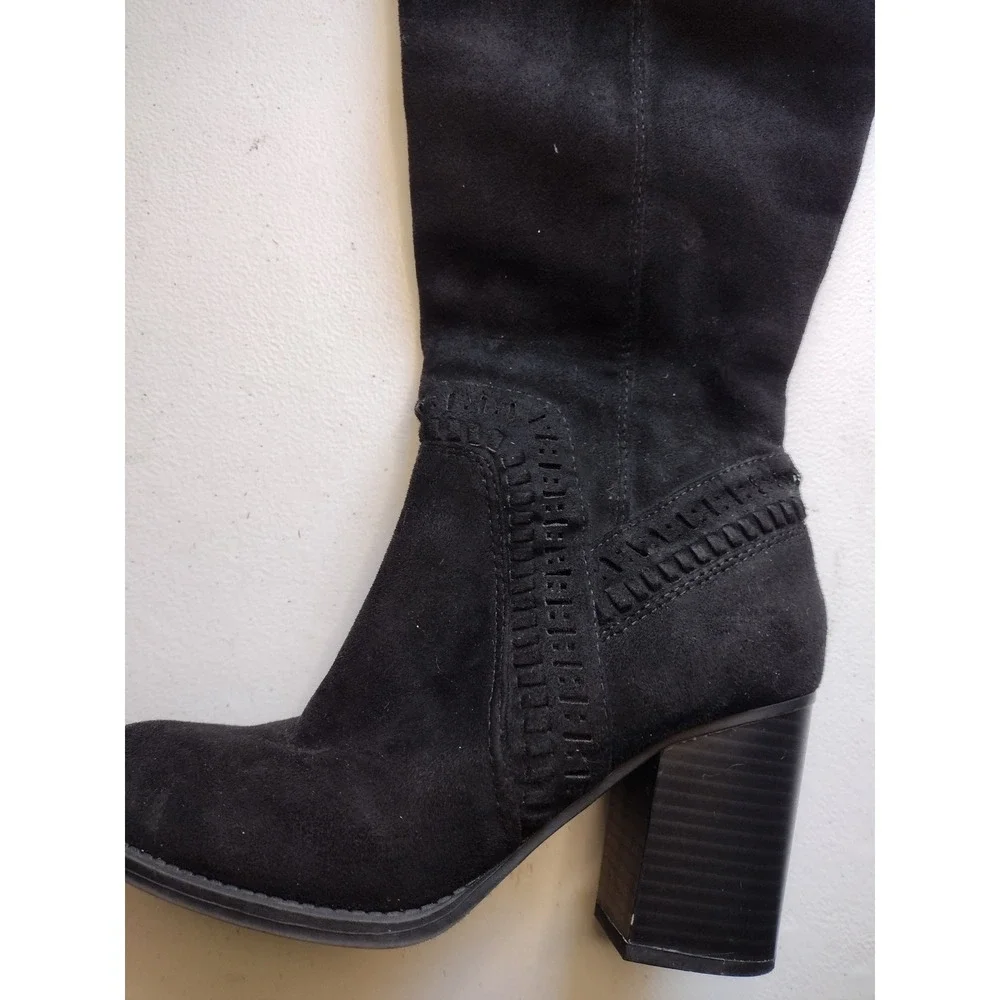 Black Suede Knee High Boots Chunky Heel Side‎ Zip Women Size 5.5